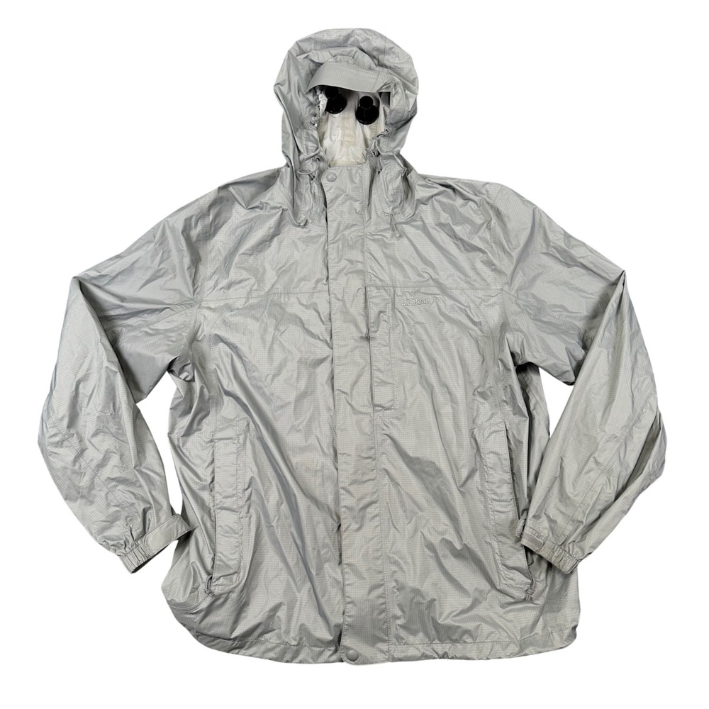 LL Bean Trail Model Rain Jacket Mens XXL Regular Fit Light Gray Nylon Hooded